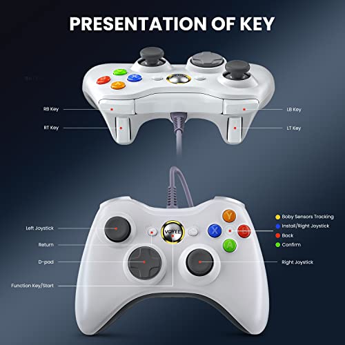 VOYEE PC Controller, Wired Controller Compatible with Microsoft Xbox 360 & Slim/PC Windows 10/8/7, with Upgraded Joystick, Double Shock | Enhanced (White) - color: White