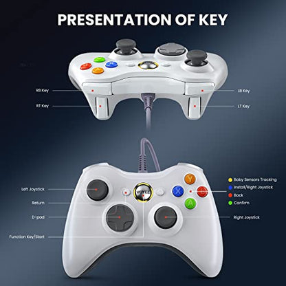 VOYEE PC Controller, Wired Controller Compatible with Microsoft Xbox 360 & Slim/PC Windows 10/8/7, with Upgraded Joystick, Double Shock | Enhanced (White) - color: White