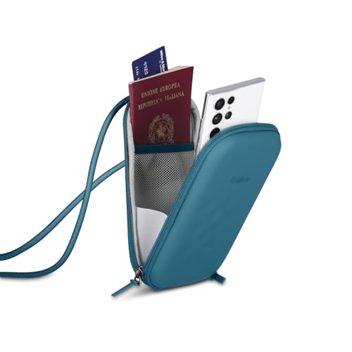 Rollink Nano EVA Hard-Shell Phone Case Crossbody Bag – Compact Travel Organizer, Water-Resistant, Adjustable Strap | Quick-access layout - color: Deep Lagoon