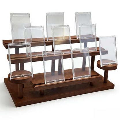 Wooden Trading Card Display Stand Fit 35-100pt Cards Cases, 5-Tier Card Holder for PSA Graded, Sports Cards, Mag Holders, Large Capaticy Wood Stand for Basketball Baseball Magnetic Graded Sleeves Cards Cases