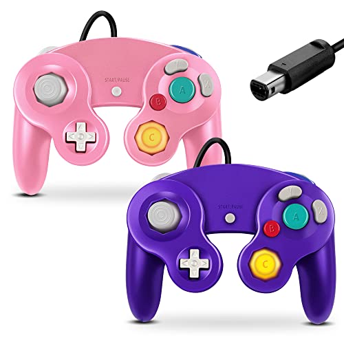 FIOTOK Gamecube Controller, Classic Wired Controller for Wii Nintendo Gamecube (Pink & Purple-2Pack) | Pink & Purple-2Pack - color: PInk & Purple