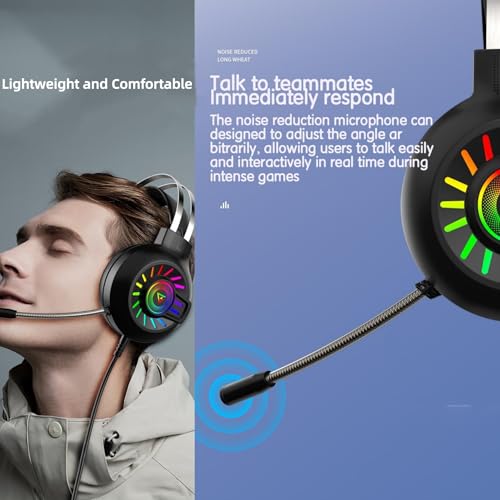 Gaming Headset,7.1 Surround Sound Wired Gaming Headset with Noise Cancelling Mic, Ultra Stable Headphones with 50mm Drivers Memory Foam, RGB Light, Black - color: Black