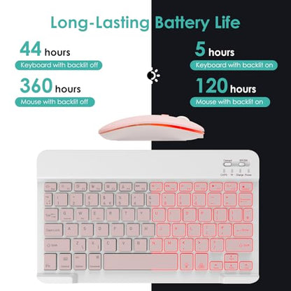 LAMA 7 Colors Backlit Bluetooth Keyboard and Mouse Combo for iPad Pro/Air/Mini, Ultra-Slim Rechargeable Wireless Keyboard and Mouse for iPhone 15/14/13 Pro/Samsung/PC/Laptop/iOS/Windows/Android,PK - color: Pink