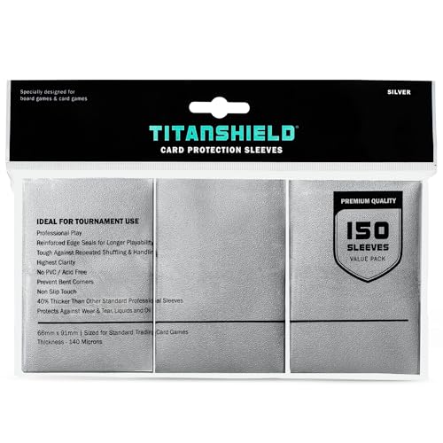 TitanShield Premium Card Sleeves, Silver, Standard 66x91mm, 150ct | Compatible with Pokemon, MTG Magic the Gathering, One Piece, Lorcana, Flesh & Blood - Trading Card Deck Protectors - color: Silver, size: Standard | 66x91mm