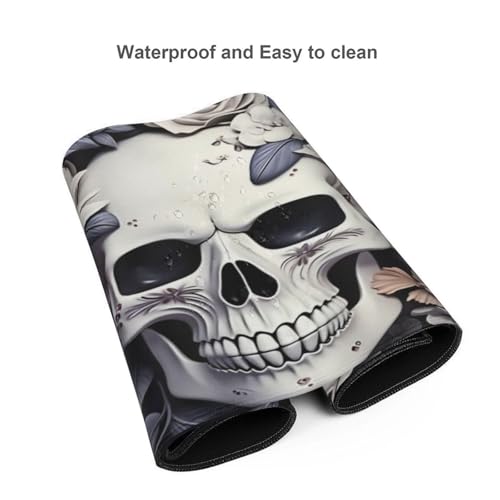 35.4 x 15.7 in, Waterproof XXL Large Mouse Pad for Desk, Extended Keyboard Mouse Mat for Computer Office, Big Laptop Mouse pad, Gaming Pc-White Skull&Flowers - color: White Skull&flowers