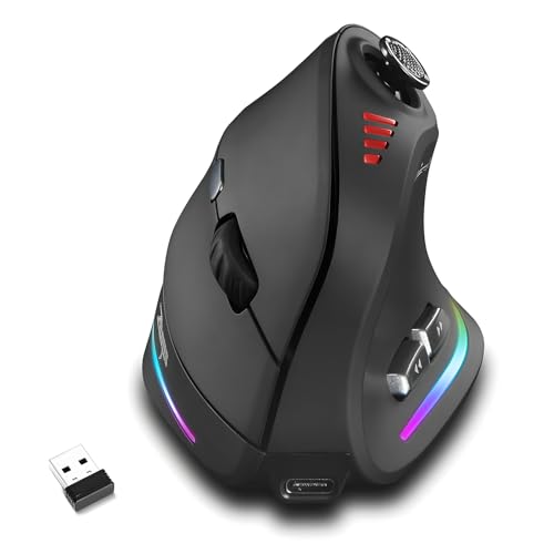 Gaming Mouse with 5 D Rocker, Wireless Vertical Mouse with [24000 DPI] [12 Programmable Buttons], Computer Mouse for Gamer/PC/E-Sports/Laptop (Black) - color: Black
