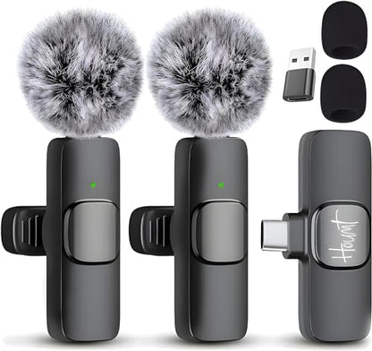 Wireless Microphone for iPhone 15 USB-C Compatible with Samsung s24 & iPhone 15 Series - Wireless Lavalier Microphone for Android - USB C Microphone for Video Recording and Tiktok (2 in 1)