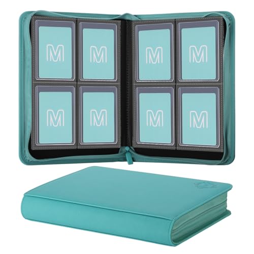 Toploader Binder,4-Pocket Side Load Trading Card Album, Holds 128 Cards | Top Loader Binder with Double-Sided Pockets for MTG, Sports Cards, Top Loader Storage（4 Cyan） - color: 4Cyan9