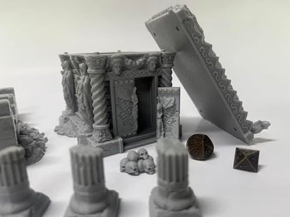 Hautico Middle Ages Mausoleum Ruins Scene with Graveyard and Treasury Ruin for 18-28mm Miniatures Wargame, DND, 3D Printed and Paintable