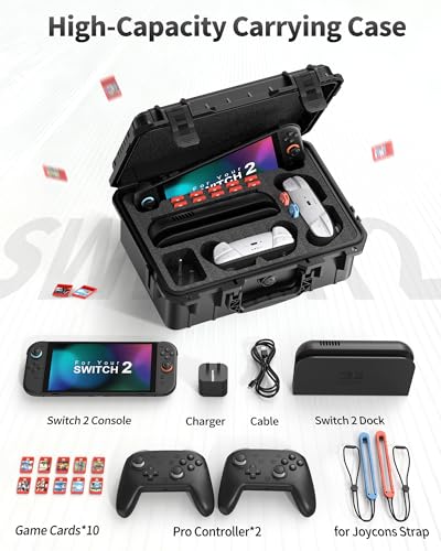 DEVASO Carrying Case for Nintendo Switch 2 (2025), Hard Shell Waterproof Travel Case with Soft Lining, Fits Switch 2 Console, 2 Pro Controllers, Dock & Accessories, Home Storage & Outdoor Travel