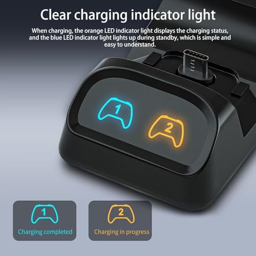 Switch 2 Pro Controller Charger Dock, Dual USB-C Charging Station for Switch Pro Controller, Compatible with PS5, Xbox Series X|S and Elite Series 2, LED Indicators, USB-C Adapters Included