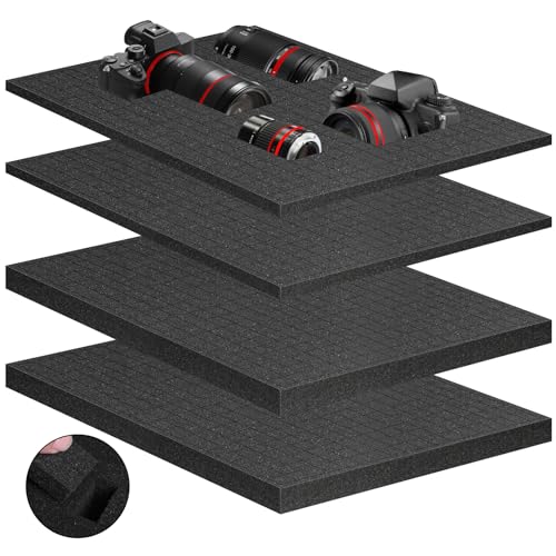 Eunice 4Pcs Polyurethane Foam Inserts -2 Size 16 x 16 x 0.8 Inch & 16 x 16 x 0.4 Inch Pick and Pluck Foam Padding Sheets for Tool Box, Camera Storage and Crafts - size: 2pcs-16*16*0.8 + 2pcs-16*16*0.4 Inches