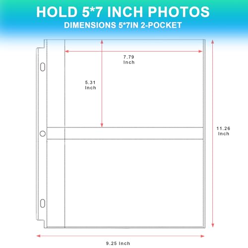 50 Pack 5 x 7 Photo Sleeves for 3 Ring Binder(200 Pictures) | Heavy-Duty Archival Photo Page Protectors, Clear Picture Album Refill Pages Holds, Acid-Free - size: 5x7inch-2pocket, style: 50 pack