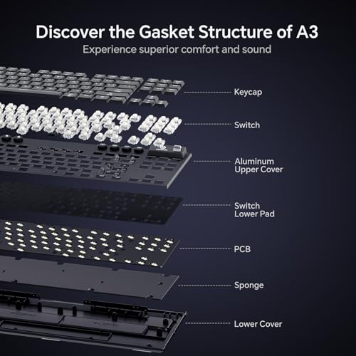 Hexgears Immersion A3 Low-Profile Wireless Mechanical Keyboard, TKL Hot-Swappable Aluminum Gaming Keyboard, BT5.0/2.4GHz/USB-C Linear Switches, RGB Backlit, TFT Screen & 5800mAh Battery for Pc/Mac - size: A3 - Tkl, style: Linear