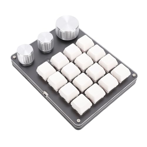 Tangxi Mini Macro Mechanical Gaming Keyboard, 16 Keys Wired Programmable Keypad with 3 Knobs, One Handed Custom Keyboard with LED Light, Red Switch, for Wins & OS X (White) - color: White