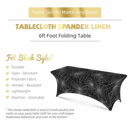Famame Funny Halloween Spider Web Rectangular Fitted Tablecloth- 6Ft Stretch Spandex Table Covers Patio Design Tablecloths for Wedding Banquet Party (72Lx30Wx30H) - color: Halloween Spider Web, size: 3" x 1" (Rectangular)