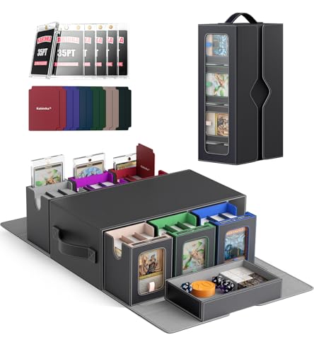 Kabinka MTG Commander Deck Box, 6-Deck Modular Card Case with Dice Tray - Holds 600+ Double-Sleeved Cards, 35PT Magnetic Holders & 100 PCS Card Sleeves for TCG/EDH (Multicolor) - color: Multicolor