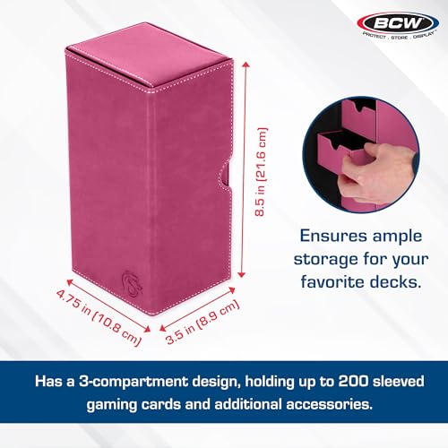 BCW Deck Vault-LX 200 - Pink | Premium Double Deck Card Case with Magnetic Closure & Dice Tray | Holds 100+ Sleeved Trading Cards per Tray