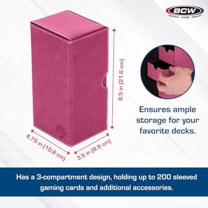 BCW Deck Vault-LX 200 - Pink | Premium Double Deck Card Case with Magnetic Closure & Dice Tray | Holds 100+ Sleeved Trading Cards per Tray
