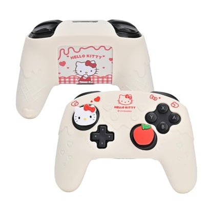 Kuitmor Silicone Switch Pro Controller Cover Skin Set, Anti-Slip Soft Protective Case for Switch Pro Controller with 2 Thumb Grip Caps and 1 Sticker (Beige Hello Kitty) - color: Beige Hello Kitty