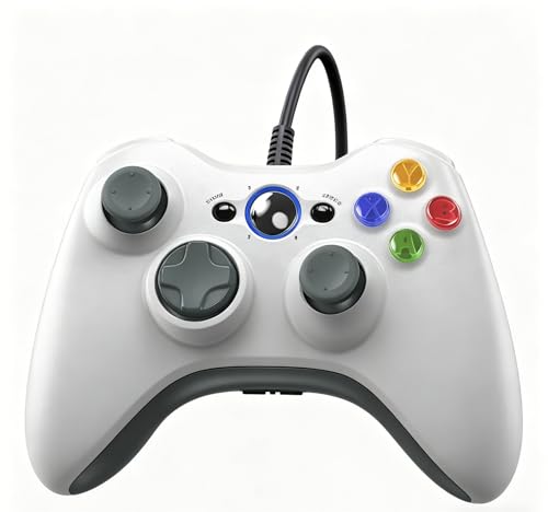 Xexvyrin Wired Controller for Xbox 360, Compatible with xbox 360/360 S/360 E, with Dual-Vibration, 2.5mm Headphone Jack（pure white ） (pure white) - color: Pure White