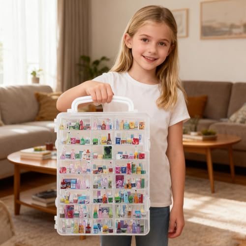 2 Pack 96-Slot Mini Brand Storage Cases, Clear Plastic Mini Brand Organizer Box with Adjustable Dividers, Portable Compartment Container for mi ni Toys and Collectibles (Case Only) - size: 2 pcs