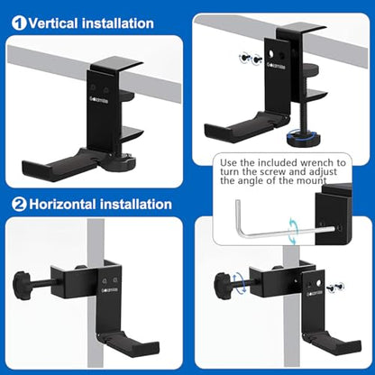 2 Pack Aluminum Headphone Stand Hanger Foldable with Cable Clip - Headset Holder Clamp Hook Under Desk, Save Your Space While Working & Gaming - style: 2 pack