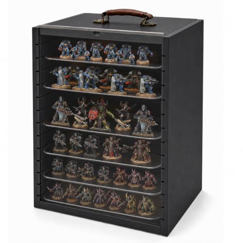 Miniatures Storage Case for Tabletop Wargaming Figurines, Mini Display Case | Solid Wood, 6 Metal Trays, Transport Case, Carrying Case for Collectibles Miniatures - color: Black