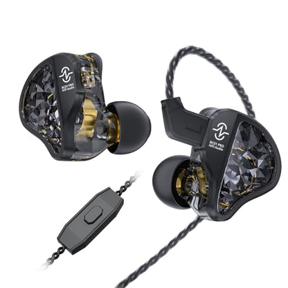 CCZ BC01 PRO in Ear Monitor Headphones, 1BA 1DD Hybrid Driver Wired Gaming Earbuds, Deep Bass Sound Wired Ear buds, HiFi IEM for Gaming Video Calling Singer Musician Drummer DJ (with mic, Dark Black) - color: Dark Black, style: with mic