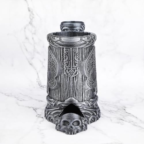 AUSPDICE DND Dice Rolling Tower, RPG Dice Storage for Tabletop Games | Hand-Painted Skull Dice Tower for Dungeons and Dragons –Gothic Dice Cup, Pen Holder, Drink Stand– (RF286B Skull Cup Silver) - color: Silver, style: RF286 Skull Cup