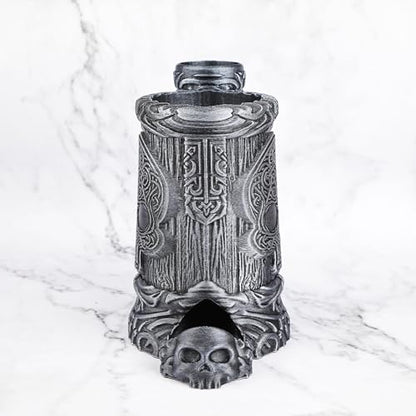 AUSPDICE DND Dice Rolling Tower, RPG Dice Storage for Tabletop Games | Hand-Painted Skull Dice Tower for Dungeons and Dragons –Gothic Dice Cup, Pen Holder, Drink Stand– (RF286B Skull Cup Silver) - color: Silver, style: RF286 Skull Cup