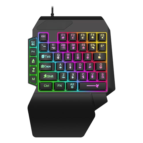 Wired One Handed Gaming Keyboard, 40 Keys RGB Backlit Portable Mini Gaming Keypad with Wrist Rest, Multimedia Keys, USB Plug and Play for FPS MOBA Game Simulator