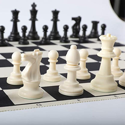 HOLYKING 19" Roll Up Chess Board Set - Portable Travel Chess Game with Weighted Plastic Pieces & No-Wrinkle Cloth Chessboard for Kids Adults Beginners - Includes Extra Queens & Cotton Carry Bag - size: 19 Inches