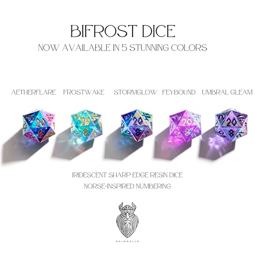 Iridescent DND Dice Set with Glowing LED Display Box – Sharp Edge Polyhedral Dice with Mesmerizing Finish | Bonus Stickers Included | Dungeons and Dragons (TTRPG) Dice Set - color: (Non-liquid Core) Iridescent - Aetherflare