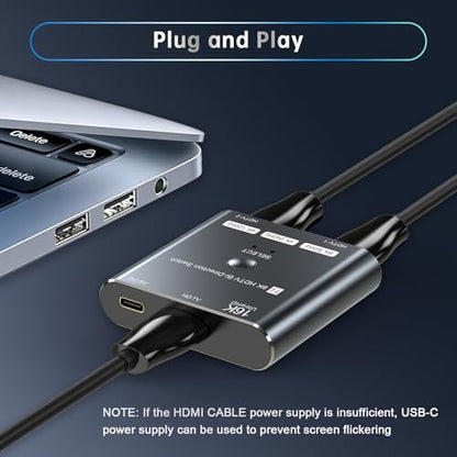 4K 240Hz HDMI 2.1 Bi-Directional Switch - 2 in 1 Out Switcher/1 in 2 Splitter Supports 8K@60Hz & 4K@60Hz,Compatible with PS5，Xbox，Roku Firestick ，Computers，etc