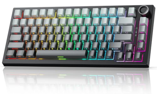 RASSE Mechanical Keyboard, Tri-Mode RGB Gaming Keyboard with Knob, Hot-Swappable Compact 75% Layout, Side-Printed PBT Keycaps, Bluetooth/2.4G/USB-C for PC Mac Laptop