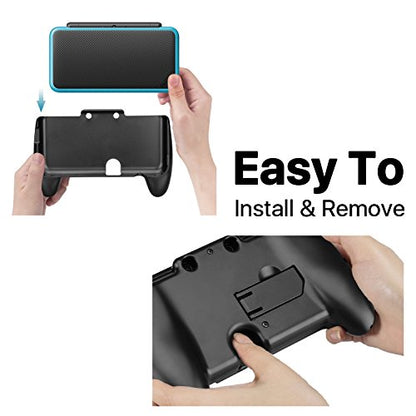 TNP Comfort Hand Grip Case for New Nintendo 2DS XL/LL 2017 with Kickstand | Non-slip controller grip accessory with precise cutouts, protective coverage and a tabletop play stand for stylus games.