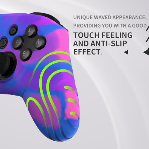 PlayVital Samurai Edition Ergonomic Silicone Skin Protective Case for Nintendo Switch Pro, Soft Anti-Slip Controller Grip Protector for Nintendo Switch Pro with Thumb Grips - Pink & Purple & Blue - color: Pink & Purple & Blue