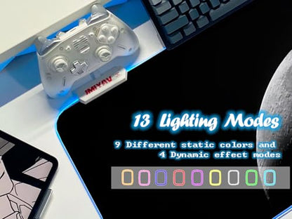 JMIYAV White RGB Gaming Mouse Pad 31.5x12 Inch PC XL Large Extended Glowing Led Light Up Desk Pad Non-Slip Rubber Base Computer Cool Mousepad Mat Desk Accessories Gaming Setup Dark Crescent - color: Dark Crescent
