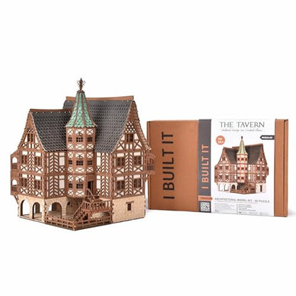 The Tavern - Medieval House (Crooked Elbow) DIY Wooden House Building Kit -715PCS; 12hrs Assembly time; Age Group 18+ - Realistic - color: High Medieval House