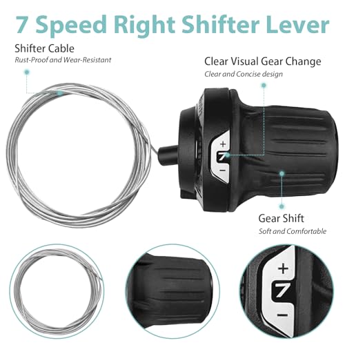 7 Speed Shifter SL-RV200-7R Bike Shifter Right Twist Shift Lever | with Visual Window,Lightweight Design,Durable and Stable,7 Speed Shifter for Moutain Bike,Commuter Bike,Touring Bike - size: 7 Speed/SL-RV200-7R