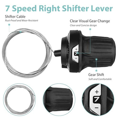 7 Speed Shifter SL-RV200-7R Bike Shifter Right Twist Shift Lever | with Visual Window,Lightweight Design,Durable and Stable,7 Speed Shifter for Moutain Bike,Commuter Bike,Touring Bike - size: 7 Speed/SL-RV200-7R