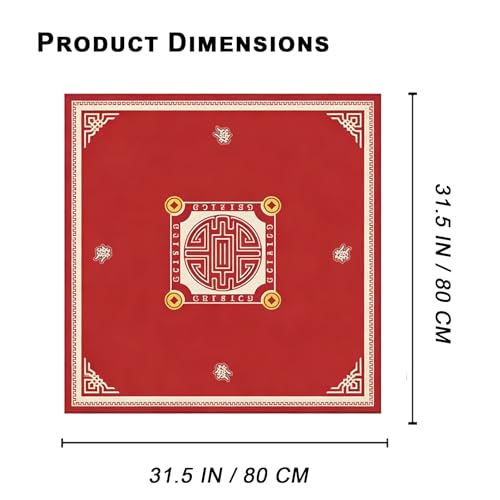 Mahjong Tablecloth, Traditional Chinese Style 80x80cm (31.5x31.5in) Scratch-Resistant Table Cover with Edge-Locking Craftsmanship & Longevity Pattern for Mahjong Gaming & Home Decor（RED）
