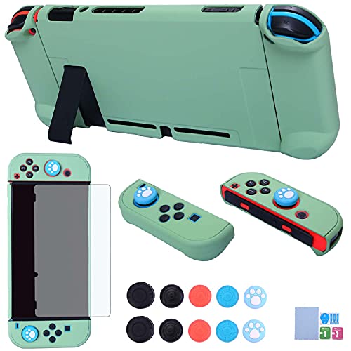 Dockable Case for Nintendo Switch - COMCOOL 3 in 1 Protective Cover Case for Nintendo Switch and Joy-Con Controller with Screen Protector and Thumb grips - Tea Green - color: Tea Green