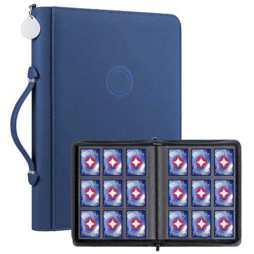 GEAoffice 9 Pocket Trading Card Binder, Holds 576 Cards, Premium PU Zip Card Binder with Handle, Side-Loading Pockets, Fits TCG, MTG, Sports Cards & Sleeved Cards (Blue) - color: Blue