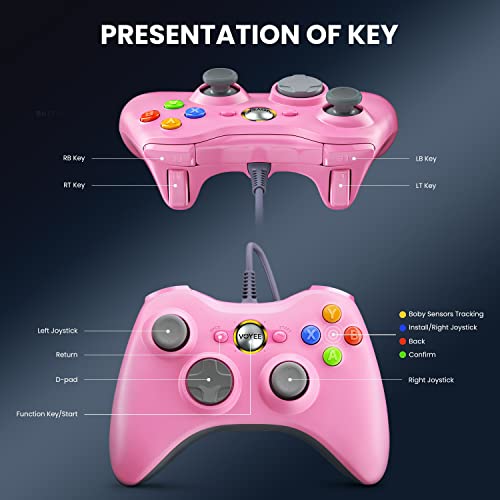 VOYEE PC Controller, Wired Controller Compatible with Microsoft Xbox 360 & Slim/PC Windows 10/8/7, with Upgraded Joystick, Double Shock | Enhanced (Pink) - color: Pink