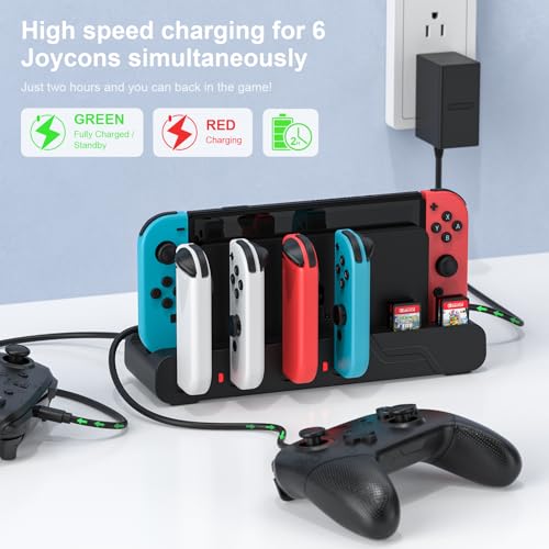 Switch Controller Charger Dock Compatible With Nintendo Switch And Switch OLED Model Joycons, Charges Up To 6pcs Joycon With Game Card Storage - color: Black