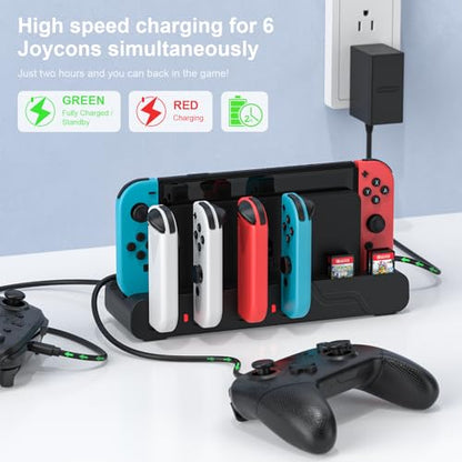 Switch Controller Charger Dock Compatible With Nintendo Switch And Switch OLED Model Joycons, Charges Up To 6pcs Joycon With Game Card Storage - color: Black