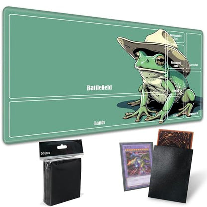 MTG Playmat with Zones, TCG Card Game Play Mat with Stitched Edges, Non-Slip Rubber Base Gaming Desk Mat, Smooth Surface 24 x 14 Inch, Cowboy Frog - color: Cowboy Frog, size: Zone 1