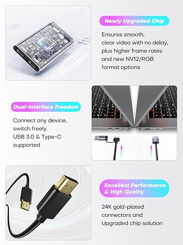 XIIXMASK Video Capture Card, USB 3.0 Capture Card 4K HDMI Loop-Out, 4K 60FPS/1080P 240FPS Video Game Capture for Works for PS5/Camera/PC/Streaming - color: Grey